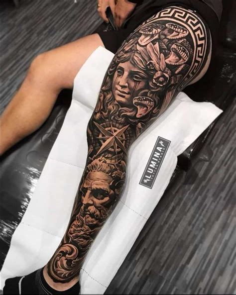 greek tattoo sleeve|greek gods leg sleeve.